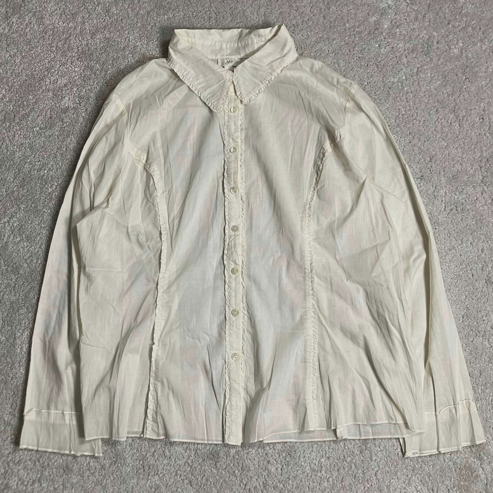 J.Jill Lolita Button Down Shirt Ruffle Trim Long Sleeve Blouse Ivory Size L NWT